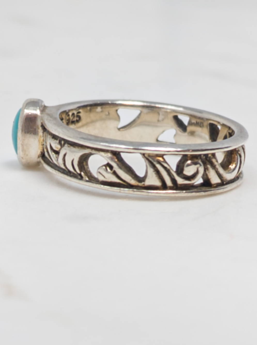 Barse 925 Sterling Silver Turquoise Scroll Ring, Sz 7.75, Handmade Thailand - Picture 10 of 16